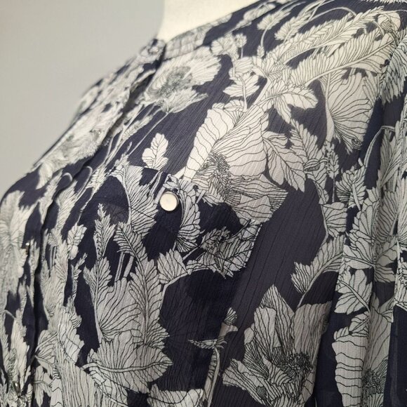 Liz Claiborne Sheer Top Button Down Blue Floral Long Sleeve Medium Blouse - Picture 4 of 13